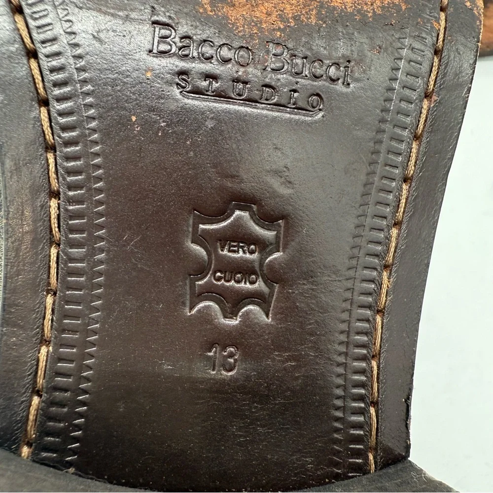 Bacco Bucci Brown Distressed Leather Western Ankle Boot Size 13 Square Toe
